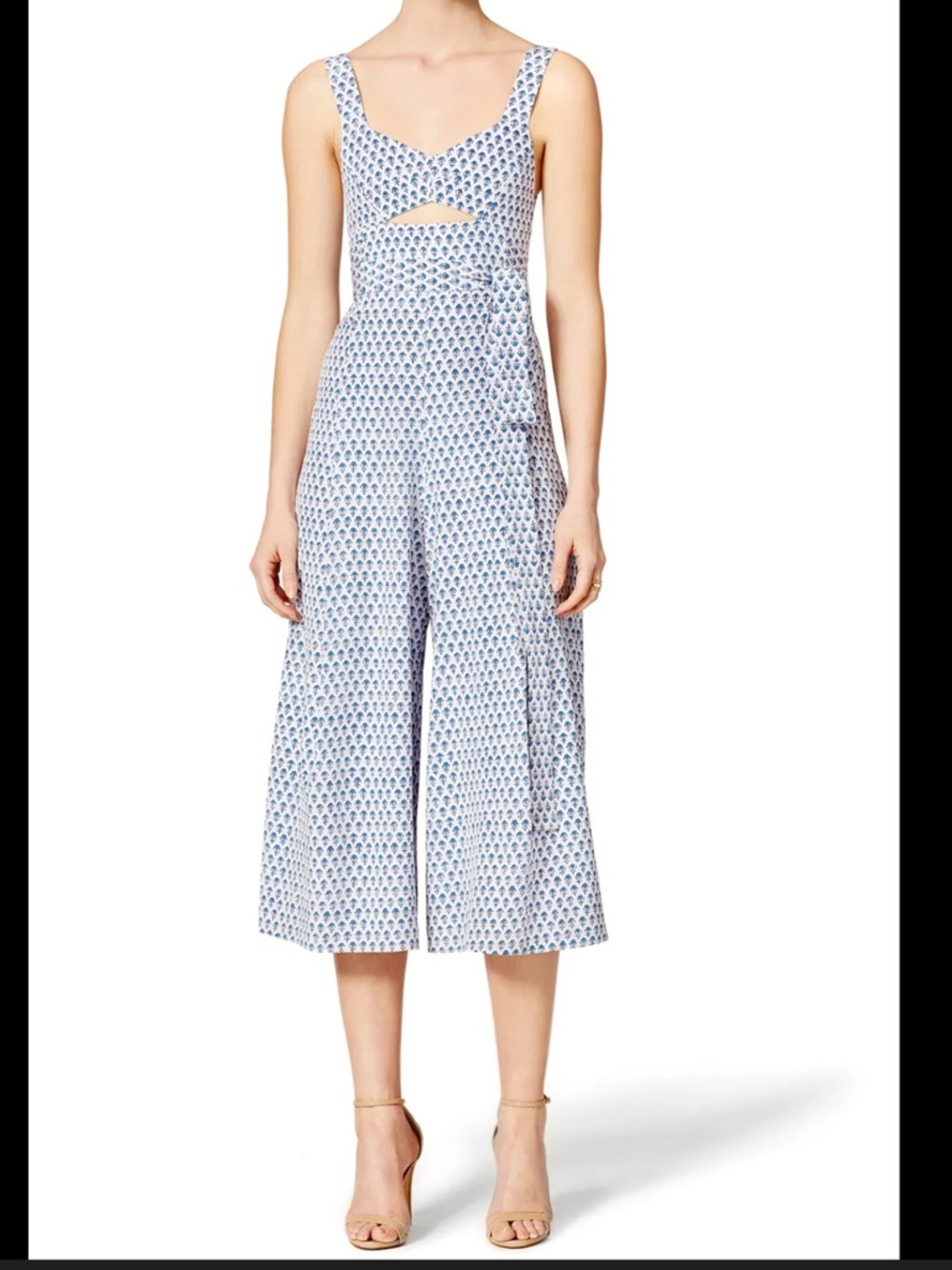 Rebecca Taylor Cutout Tulip Floral Sleeveless Wide-Leg Jumpsuit Navy Sz 2